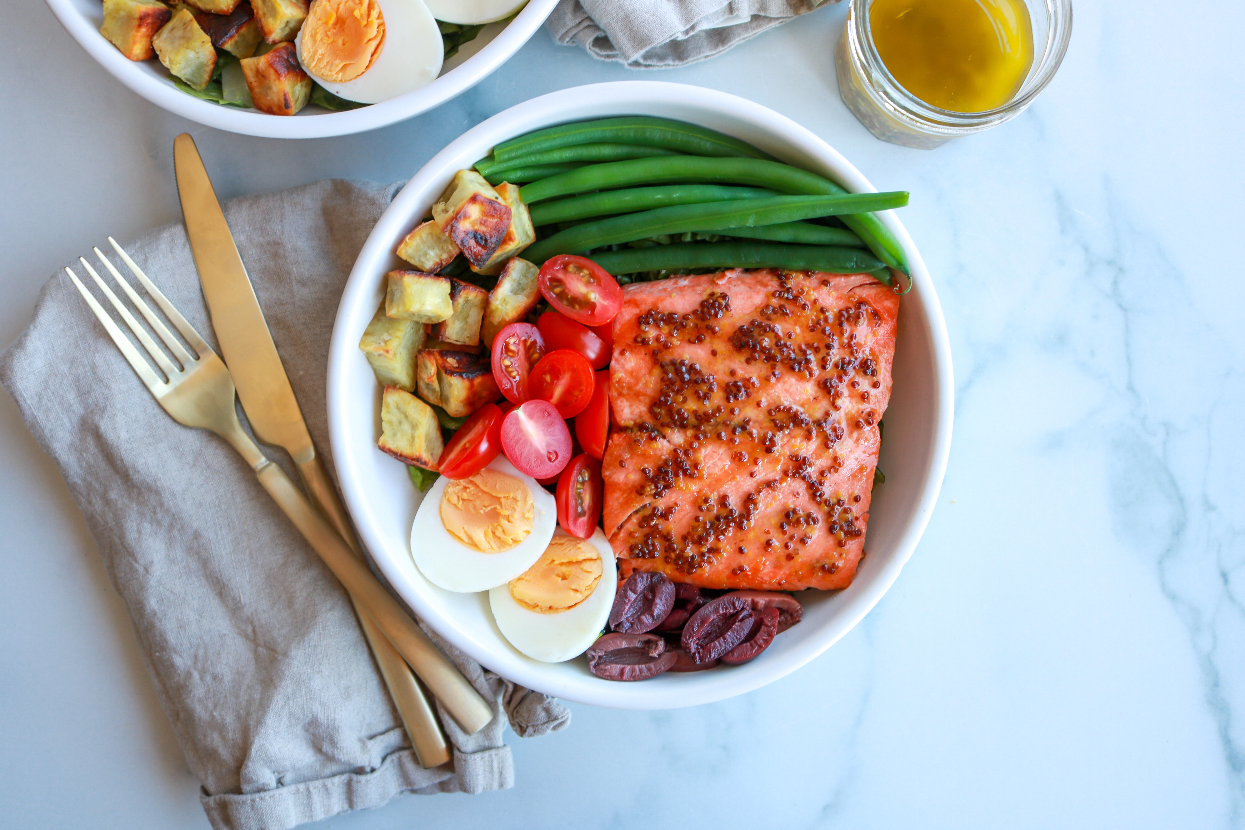 Honey Dijon Grilled Salmon Nicoise Salad - Healthy Mama Kris